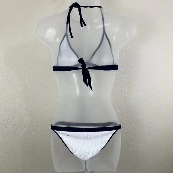 Anthropologie X Heidi Klein Bordered Bikini Womens S/M White Blue - Picture 4 of 9